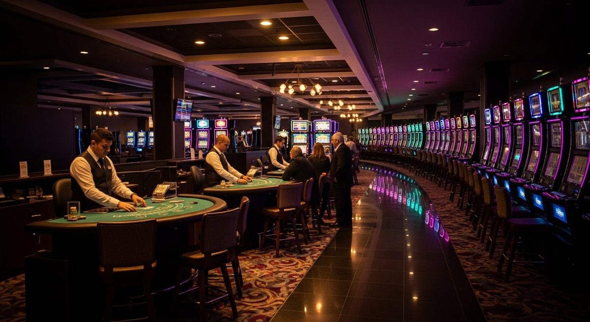 Mesas de blackjack y ruleta en la sala del Gran Casino de Talca